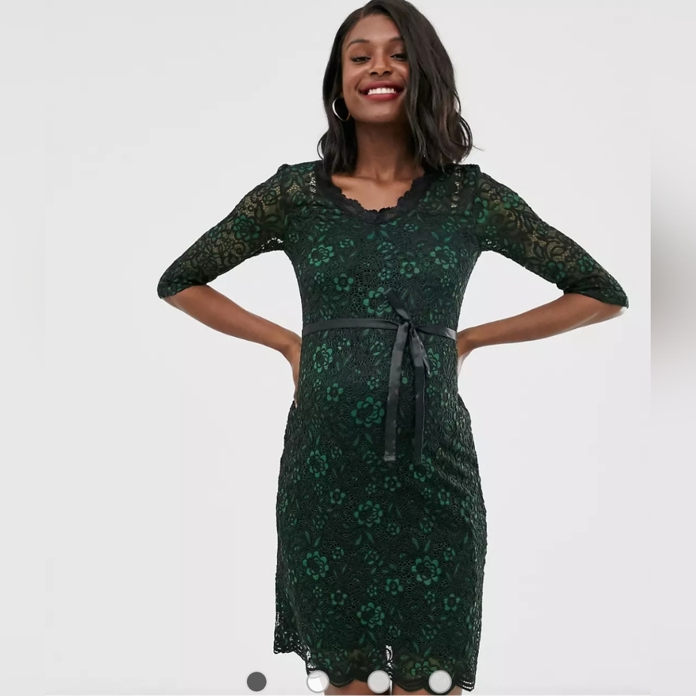 NWT Mama Licious Maternity Stretch Lace Bodycon Dress in Emerald Green Size M